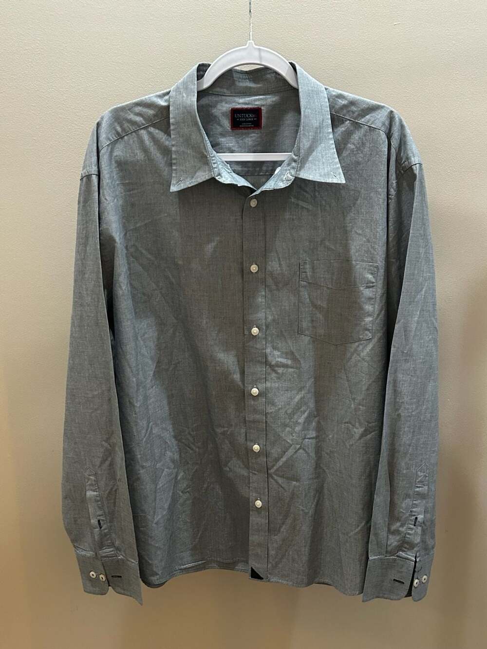 UNTUCKit Men's Long Sleeve Button-Up Shirt, Solid Gray, Size 3XL